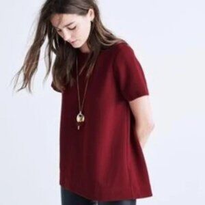 Madewell Tailored Tee Short Sleeve Pleat Back Blouse Burgundy XS